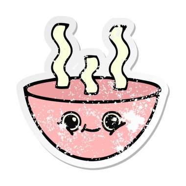 bir sevimli çizgi tas sıcak çorba sıkıntılı etiket