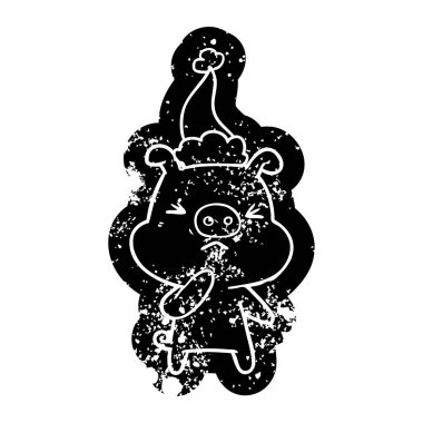 kızgın domuz Noel Baba şapkası giyen bir karikatür sıkıntılı simgesi