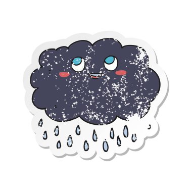 çizgi film raincloud Retro sıkıntılı etiket