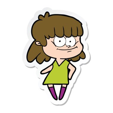 bir çizgi film gülümseyen kadın etiketi