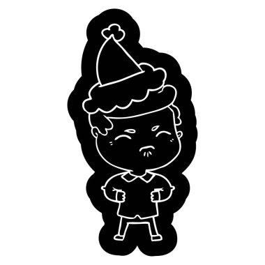 Noel Baba şapkası giyen bir rahatsız adam ilginç çizgi film simgesi