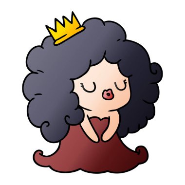 şirin kawaii kız serbest el çekilmiş degrade çizgi film