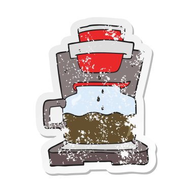 bir çizgi film kahve makinesi Retro sıkıntılı etiket