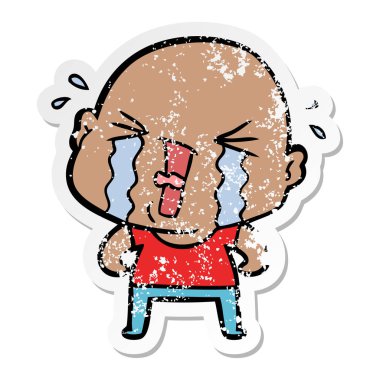 kel adam ağlıyor bir karikatür sıkıntılı etiket