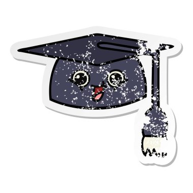 sevimli çizgi mezuniyet şapka sıkıntılı etiket