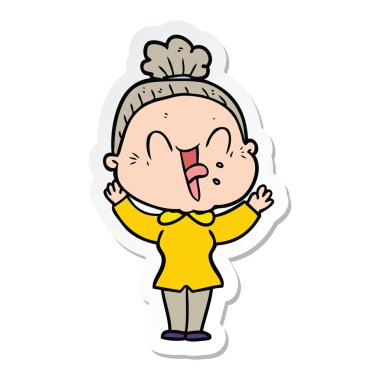 etiket bir karikatür mutlu yaşlı kadın