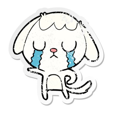 ağlayan bir sevimli çizgi köpek sıkıntılı etiket