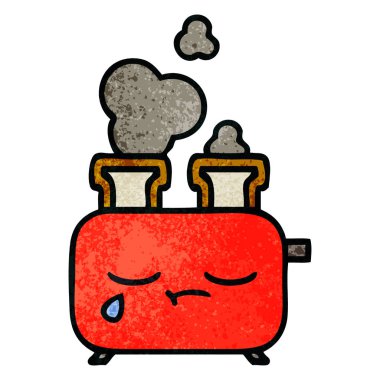 Retro grunge doku karikatür bir ekmek kızartma makinesi,