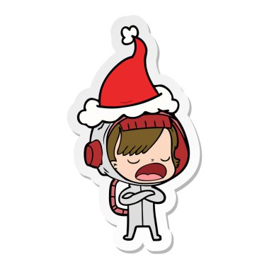 etiket karikatür Noel Baba ha giyen açıklayan bir astronot kadının