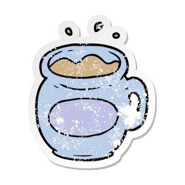 bir karikatür kahve Kupası sıkıntılı etiket