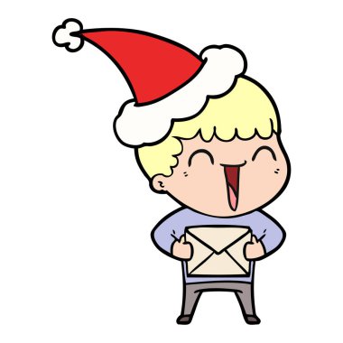 çizim için Noel Baba şapkası giyen mutlu bir adamın el çekilmiş