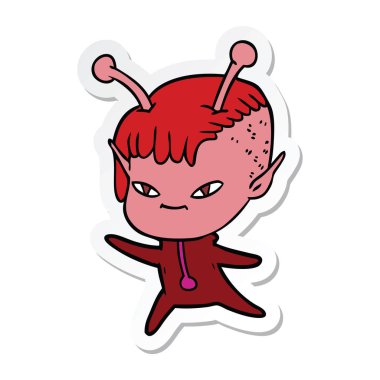 sevimli çizgi uzaylı kız etiketi