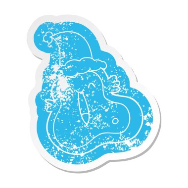 ilginç çizgi film Noel Baba şapkası giyen bir mikrop etiket sıkıntılı