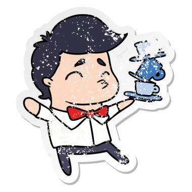 kawaii şirin garson sıkıntılı etiket karikatür çizimi