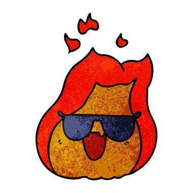 dokulu karikatür kawaii alevler içinde tonları