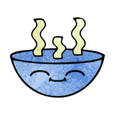 Retro grunge doku karikatür bir kase sıcak çorba
