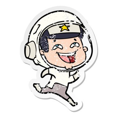 bir çizgi film gülen astronotun sıkıntılı etiket