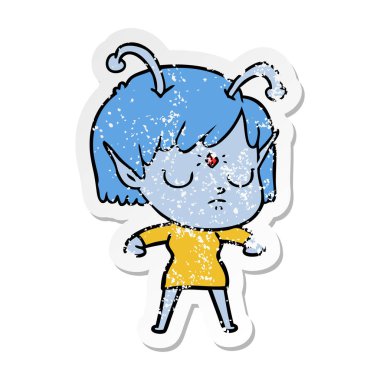 bir çizgi film uzaylı kızın sıkıntılı etiket