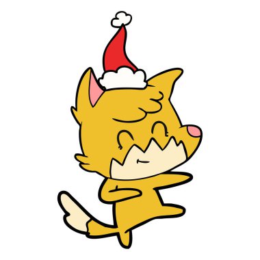 çizim için Noel Baba şapkası giyen bir dostu Fox el çekilmiş