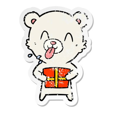 bir kaba karikatür kutup ayısı ile dil dışarı yapışmasını sıkıntılı etiket mevcut