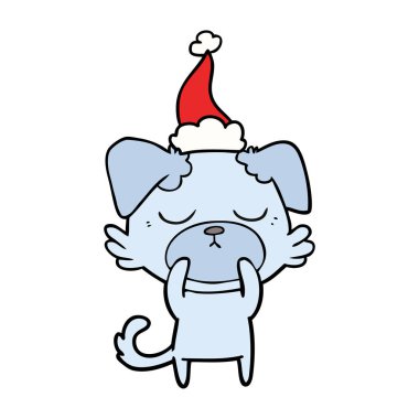 Noel Baba şapkası giyen bir köpek çizim için şirin el çekilmiş