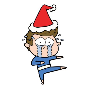 Noel Baba şapkası giyen ağlayan dans çizgi çizme