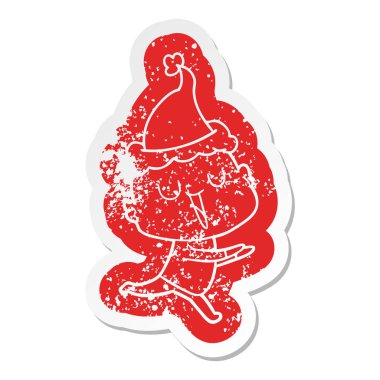 Noel Baba şapkası giyen kel bir adamın plakası mutlu ilginç karikatür sıkıntılı