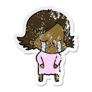 ağlayan bir çizgi film kızın sıkıntılı etiket