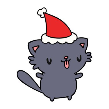 Noel karikatür kawaii kedi el çekilmiş