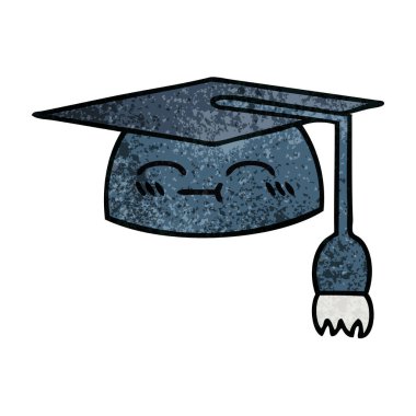 Retro grunge doku karikatür mezuniyet şapka