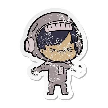 bir çizgi film astronot kadının sıkıntılı etiket