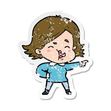 yüz çekerek bir çizgi film kızın sıkıntılı etiket