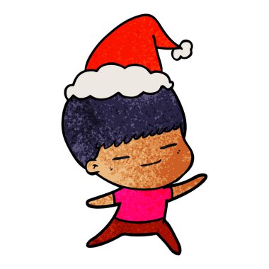 Noel Baba şapkası giyen bir kendini beğenmiş çocuk dokulu çizgi film