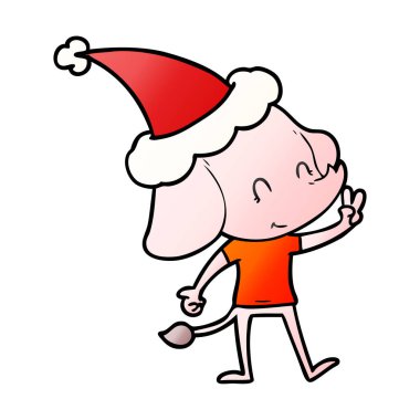 Noel Baba şapkası giyen bir filin sevimli gradyan çizgi