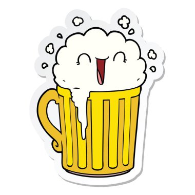 mutlu karikatür kupa bira etiket