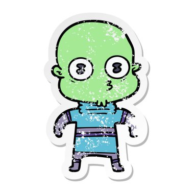 bir çizgi film garip kel spaceman sıkıntılı etiket