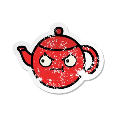 sevimli çizgi çaydanlık sıkıntılı etiket