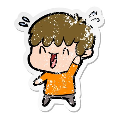 bir çizgi film gülen çocuk sıkıntılı etiket