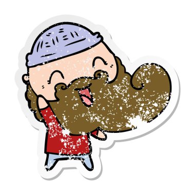 Bu mutlu bir adamın sakalı ve kış şapka ile sıkıntılı etiket