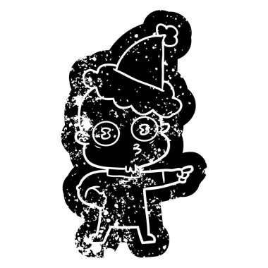 sıkıntılı simgesini santa s giyen garip kel uzaylı karikatür