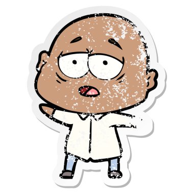 sıkıntılı etiket bir karikatür kel adam yorgun