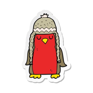 etiket kış şapka giymiş bir çizgi film Robin