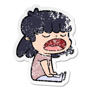 yüksek sesle konuşuyor karikatür kadının sıkıntılı etiket