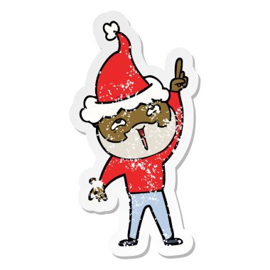 sıkıntılı etiket karikatür mutlu bir sakallı adamın santa giyiyor 