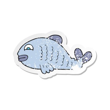 Retro sıkıntılı etiket bir çizgi film balık