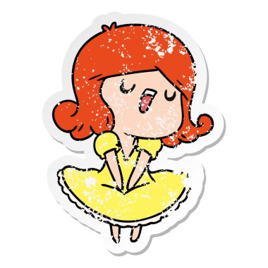 bir şirin şarkı kawaii kızın sıkıntılı etiket çizgi film