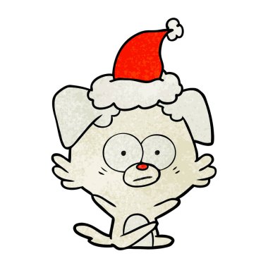 gergin köpek el giyen Noel Baba şapkası, dokulu çizgi film çekilmiş