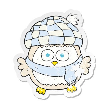 bir çizgi film sevimli Kukumav Retro sıkıntılı etiket