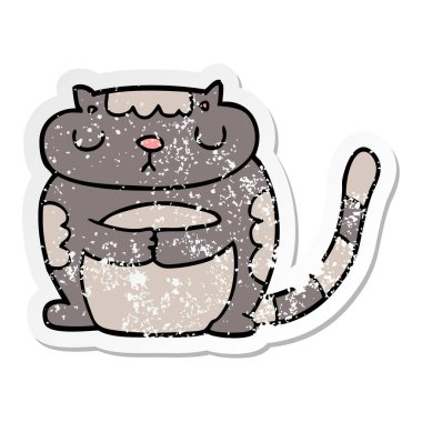 sevimli çizgi kedi sıkıntılı etiket