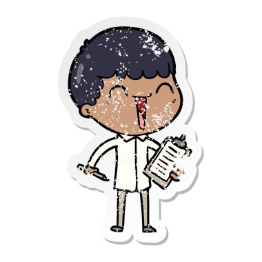 karikatür mutlu bir adamın sıkıntılı etiket